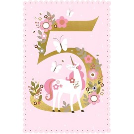 Nigel Quiney 5th Birthday Card - Happy Birthday Card with Floral Unicorn Design and Special Finishes - Birthday Cards for Girls