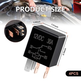 AWGUKA 4 PCS Car 5 Pin Relay, 12V 30A Normally Open DC Relay Switch,No-Back Start Relay Tester Replacement Accessories, Suitable for Most Cars (Black)