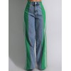 Angsuttc Wide Leg Denim Pants High Waist Patchwork Stripes Loose