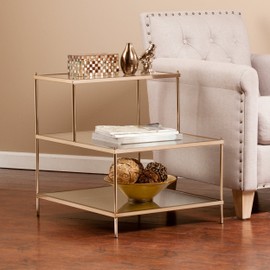 Knox Accent Table - Metallic Gold Metal Frame w/ Glass Tops - Glam Style Décor