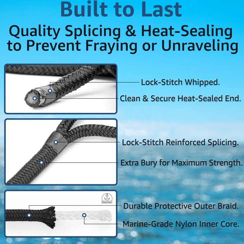 PACTHSD Boat Dock Lines 2 Pack 3/8" x 25' Double