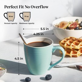 DOWAN Coffee Mugs, 17 oz Coffee Cups for Mothers Day Gifts, Ceramic Coffee Mugs Set of 6 for Women Men, Turquoise