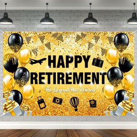 Retirement Party Decorations Gold Happy Retirement backdrop Retire Sign Banner Photo Booth Backdrop for Men Women 72.8x 43.3 Inch
