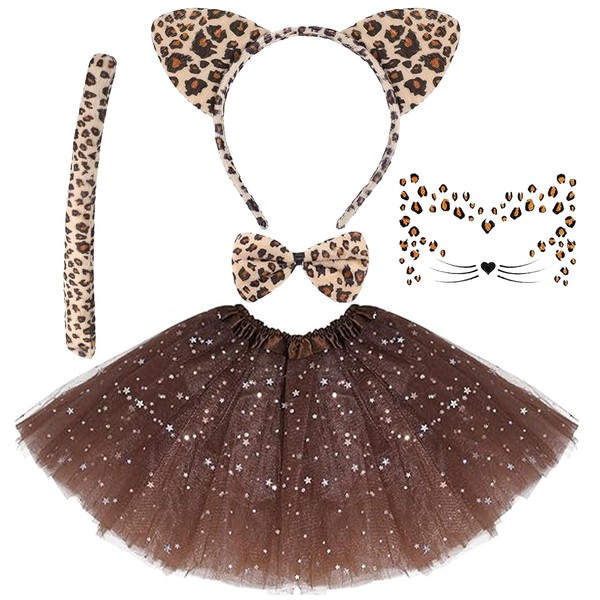 DIELIANHUA 5 Pieces Leopard Costume, Leopard Costume Set, Leopard Ears,