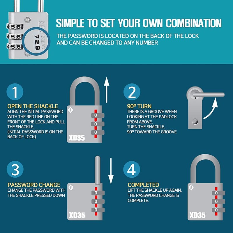 [ZARKER XD35] Small and Heavy Duty 3-Digit Combination Padlock Different