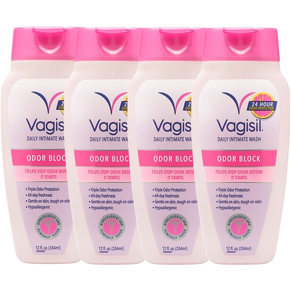 Vagisil Odor Block Wash, 12 Ounce - Pack of 4 (Packaging May Vary)