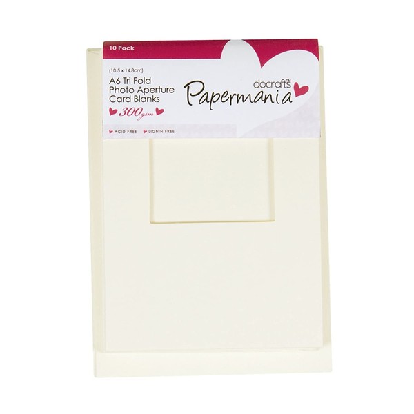 Papermania A6 300 GSM Tri Fold Window Photo Aperture Cards and Envelopes, Pack of 10, Cream