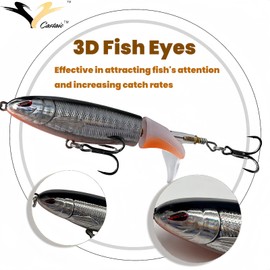 Castaic Topwater Fishing Lures Set Popper Lures for Bass Catfish Pike Perch Bass Lures with Floating Rotating Tail Artificial Hard Bait Multiple Colors (Silver)