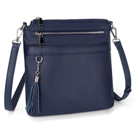 befen Soft Real Leather Crossbody Bags for Women, Woman Small Shoulder Purses Bag Cross Body Purse Handbags Navy Blue with Tassels