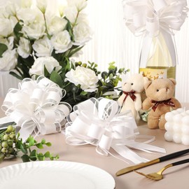 Gift Bows Large 6 inches 15 Pcs Gift Pull Bows for Presents, Gift Wrap Ribbon Pull Bows for Gift Wrapping, Wedding Baskets, Presents (Plain White)