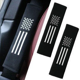 KAELTHAS 2 PCS Car Seat Belt Cover Pad Cushions Comfortable Driving Interior Accessories for Car SUV Truck Tractor Golf Cart UTV (Napa Leather with USA Flag)