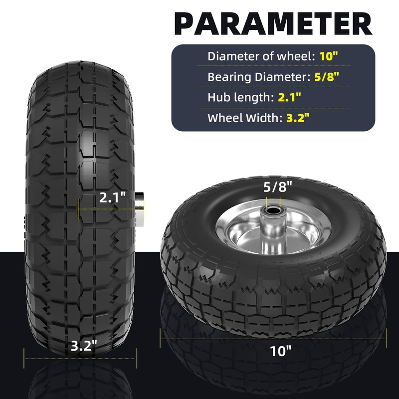 【UPGRADED】4.10/3.50-4 Tire and Wheel Flat Free, 10 Inch Solid Rubber
