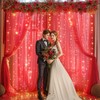 10x10ft Red Tulle Backdrop Curtain with Lights String for Parites,