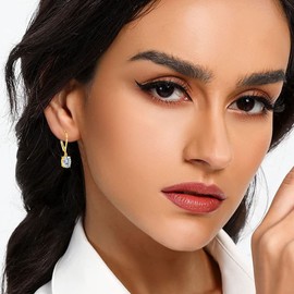 Leverback Earrings Set for Women 18K Gold Plated Cubic Zirconia Dangle Earrings Hypoallergenic Jewelry Gifts for Her (round/oval)