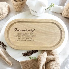 Handgefertigtes Buchen-Serviertablett mit Freundschafts-Gravur, 13 x 25 cm, Natur, Geschenkidee für die beste Freundin (Mit Gravur)