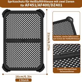 2 Stück Heißluftfritteuse Zubehör, Spritzschutz für Ninja AF400EU & AF451EU & DZ401, aus Hochwertigem Silikonm, Hohe Temperaturbeständigkeit und Leichte Reinigung, Ninja Foodi Max Dual Zone Zubehör