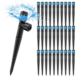 Pawfly 30 Pcs Push-to-Fit Drip Irrigation Emitters with Adjustable 360 Degree Water Flow Irrigation Drippers Drip Emitters Sprinklers with Stake Drip Irrigation System Parts for 6 mm Tubing