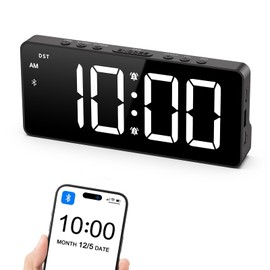 AMIR Alarm Clocks for Bedrooms - Bluetooth Sync Time Alarm Clock, Digital Clock Large Display with USB Charging Port, Dimmable, Adjustable Volume, Snooze, 12/24H, Loud Alarm for Heavy Sleepers