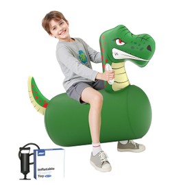 JOSEN Large Inflatable Bouncy Dinosaur Hopper Toy with Hand Pump, Kids Indoor Outdoor Ride on Bounce Animal, Bouncing Horse Hopping Toy for Boys, Girls Up to 220lbs, Birthday Gift for 4 6 8 Year Old