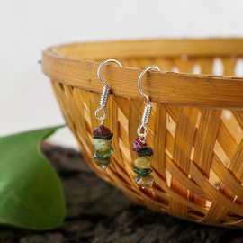 Natural Multi Tourmaline Chips Earring, Yoga Meditation Earring, Crystals Earring, Raw Gemstone, Energy Healing Crystals, Birthday Gift for Her, Mother's Day Gifts