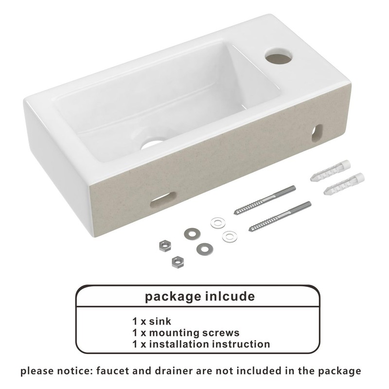 J-FAMILY 14.5'' x 7'' Small Wall Mount Sink Rectangle Porcelain