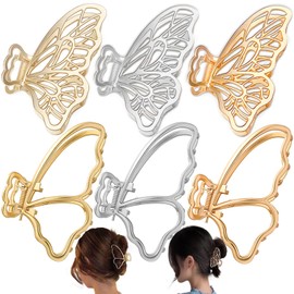 6 Packs Large Metal Butterfly Hair Claw Clips, Lady Thick Hair Catch Barrette, Non-slip Hair Jaw Clamp Clips Styling Fashion Accessories for Women Girls