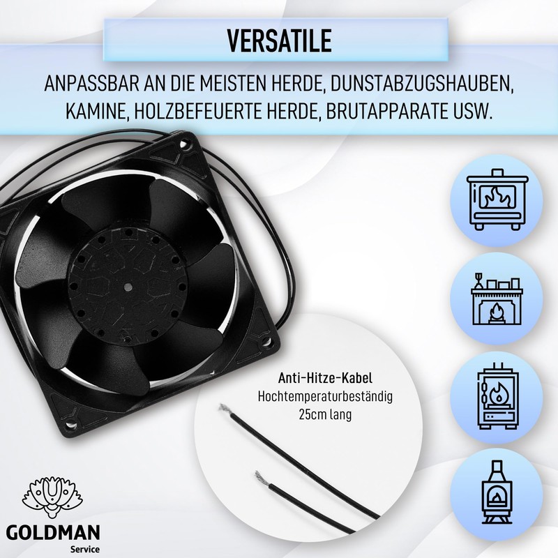 GOLDMAN SERVICE Axial Fan for Fireplace Cassette Insertable High Temperature