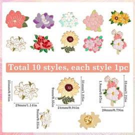 SUNNYCLUE 1 Box 10Pcs 10 Styles Flower Enamel Lapel Pins Cute Enamel Pins Floral Alloy Plant Brooch Pin Creative Lily Sunflower Colorful Backpack Brooch Pins for Women Men DIY Badges Bag Jacket Crafts