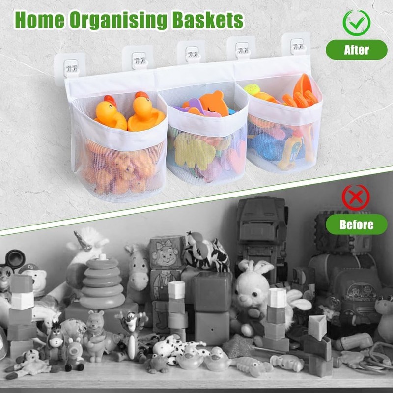 GUOYOU 3 Compartment Hanging Toy Storage Bag, Bath Toy Storage