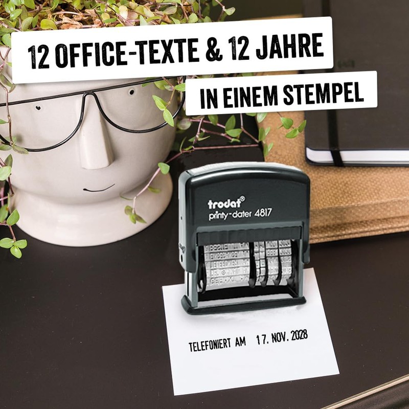 Trodat Printy 4817 Word Tape Stamp, Date Plus 12 Texts,