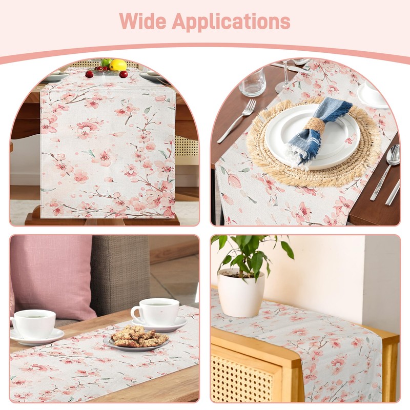 Hejo Cherry Blossom Pattern Table Runner,Reusable Table Runners for Dining