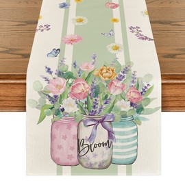 Artoid Mode Vase Bloom Tulip Lavender Spring Table Runner, Seasonal Summer Kitchen Dining Table Decoration for Home Party Decor 13x36 Inch