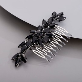 Chargances Peineta De Flores De Diamantes De Imitación Para Boda, Peineta Lateral De Cristal Para Novia, Accesorios Para El Cabello Hechos A Mano A La Moda Para Dama De Honor Nupcial Negro