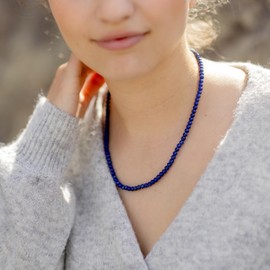 Lebensquelle Plus Gemstone Ball Chain + 925 Silver Clasp | Diameter 4 mm Balls Lobster Clasp 45 cm Long | High-Quality Chain, Stainless Steel