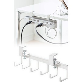 Sanwa Direct Desk Hook Clamp Cable Tray, Load Capacity 13.2 lbs (6 kg), Steel, 6 Hooks, White 200-CB035W
