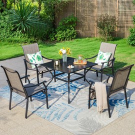 MFSTUDIO Outdoor Patio Dining Chairs, 2 PCS Metal Frame Patio Sling Chairs with Backrest and Armrest, All Weather Resistant Heavy Duty Patio Chair, Grey