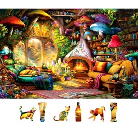 Fantasy Mushroom House Jigsaw Puzzle, 500 Pieces, Cozy Interior Scene with Fireplace