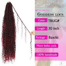 Goddess Locs Crochet Hair 30 Inch Faux Locs Crochet Pre-looped Boho Faux Locs with Curly Ends 8 Packs Long Bohemian River Locs Crochet Hair for Black Women(30Inch,TBUG)