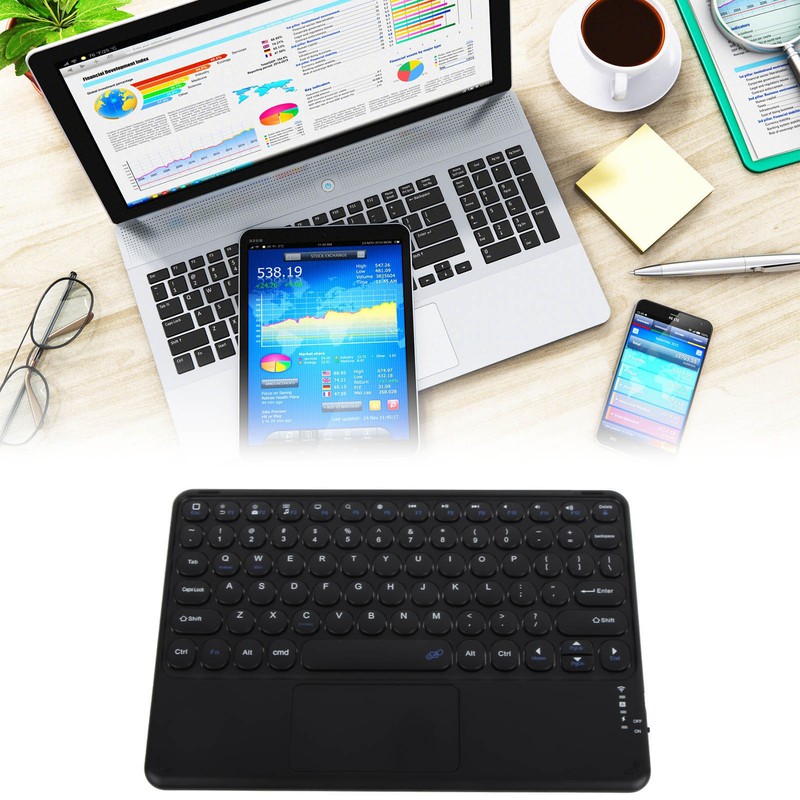 Wireless Keyboard 10in Round Keycap Touchpad Function Portable Widening Enlarging