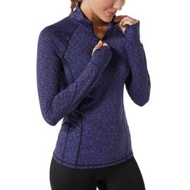Long Sleeve Yoga Tops for Women Quarter Zip(Marled Purple,L)