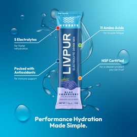 LivPur Electrolyte Drink Mix, Instant Hydration Powder with Vitamin C, B6, B12 & Essential Amino Acids for Muscle Support & Immune Health, Sports Essentials, Cool Lime Flavor, 15 Stick Packs