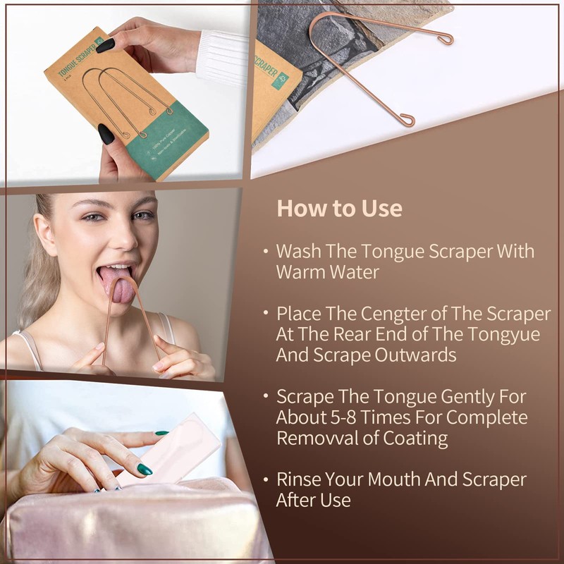 Copper Tongue Scraper Cleaner for Adult, 100% Pure Copper by