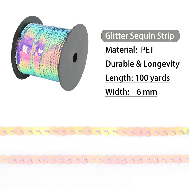 EZ Trims Flat Sequin Strip, 6mm String Metallic Sequin Strand,