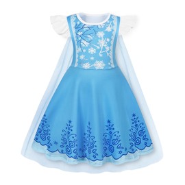 AmzBarley Kids Elsa Costume Princess Snow Dress up Clothes Queen Fancy Dresses Cosplay Birthday Party Dress with Cape 2-3T