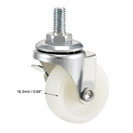 sourcing map Set of 4 Swivel Castors 1.5 Inch Nylon M8 x 15 mm Thread Wheels with Brake White