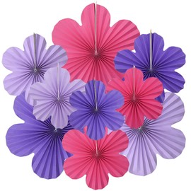 Hocansen 9 Pcs Paper Flowers Decorations Flower Paper Fan Set Paper Floral Backdrop Decor Hanging Paper Fans Flowers Decorations for Birthday Wedding Party (ZSH/Purple)
