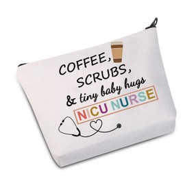 JXGZSO JXGZSO NICU Nurse Gift NICU Nurse Makeup Bag Coffee Scrubs Tiny Baby Hugs Cosmetic Bag (COFFEE NICU Nurse Bag)