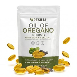 Resilia Softgels with Black Seed Oil 6000mg – Premium Grade Oregano Oil Capsules for Immune & Digestive Support – Non-GMO, Gluten-Free Softgels – Natu