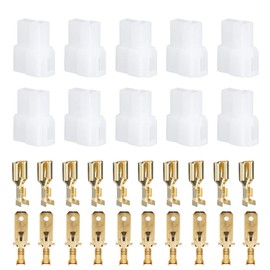Pack of 20 Flat Connector Housing Set, T Type 2 Pin Power Drop Connector, Shrink Connector, Cable Connector, Butt Connector, Crimp Connector, Cable Terminals for Yaesu Car FT-7800R 8800R 8900R