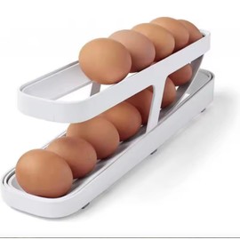 I Neat Egg Dispenser, Two Tier Rolling Eggs Holder for Refrigerator, White